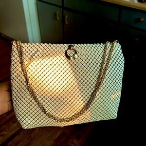 Vintage Whitinganddavis White sequin purse with short gold chain, like new!
